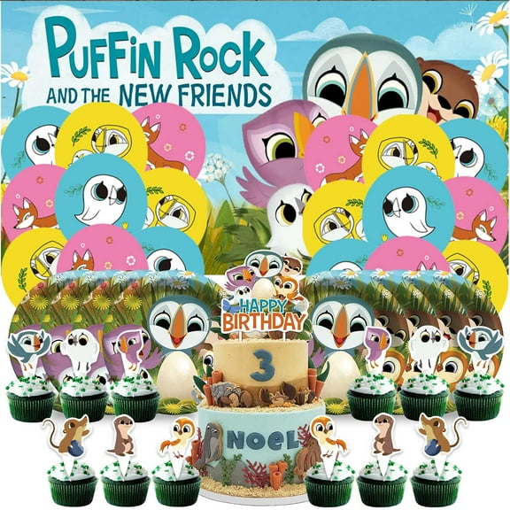 Puffin Rock Birthday Party Supplies Balloons Paper Plates Decoration Cake Topper Decor Tableware Banner Backdrop