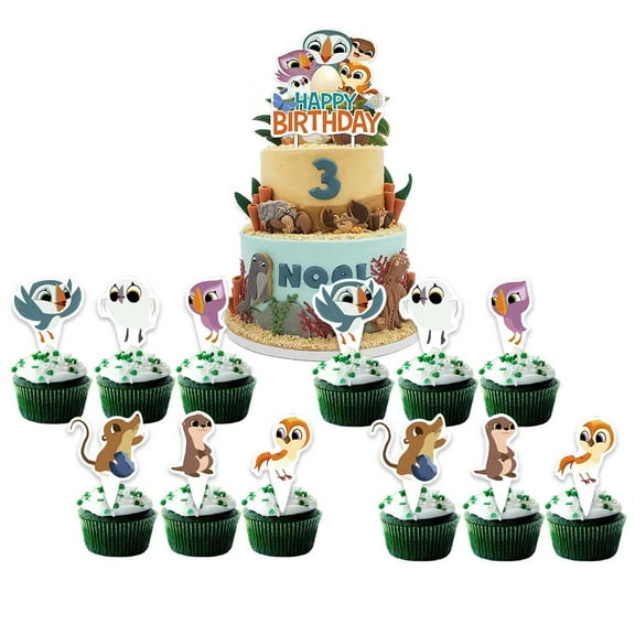 Puffin Rock Cake Topper Cupcake Set Party Supplies Decoration Birthday Decor Kit