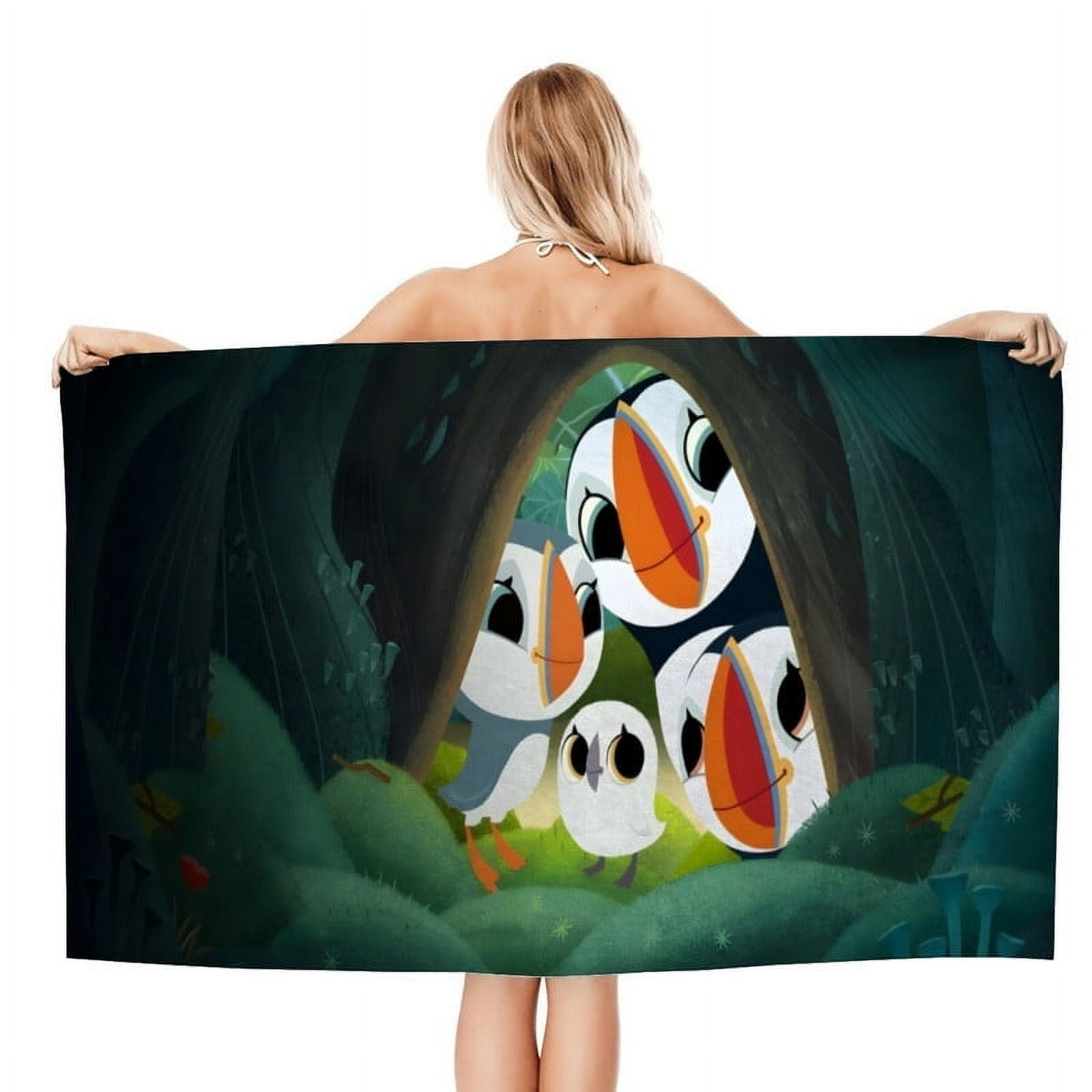 Puffin Rock Cartoon Gifts Beach Towel for Women Kids Birthday Bath Outdoor Quick Dry Lightweight 30.7×51in