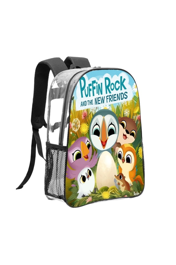 Puffin Rock Pattern Transparent Backpack Lightweight And fashionable Showcasing Personality And Leading The Trend