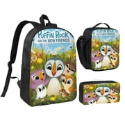 Puffin Rock Three piece backpack set young backpack combination backpack lunch bag pencil case