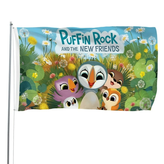 Puffin Rock-themed Printed Flag Perfect gift for fans, friends, and family members, and suitable for indoor and outdoor activities, party decorations.48"x71" (120cm180cm)