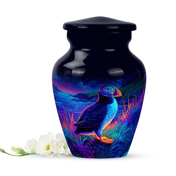 Puffin Small Urns For Adult Male Small, Mini Urn For Ash For Women, Miniature Urns For Human Ashes Adult Male, Ashes Keepsake For Men, Blue Urn For Male And Female, 3 Inch