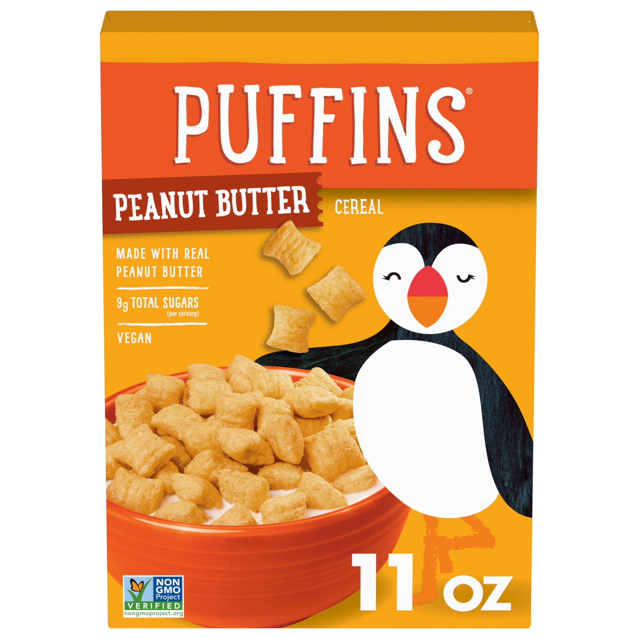 Puffins Cereal, Puffed Peanut Butter Cereal, 11 OZ Box