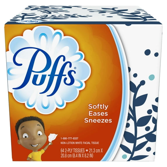 Puffs Basic Facial Tissues, 1 Cube, 64 Tissues per Box