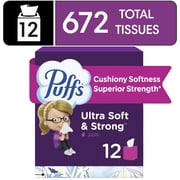Puffs Facial Tissues Ultra Soft & Strong 56 Tissues per Box, 12 Packs
