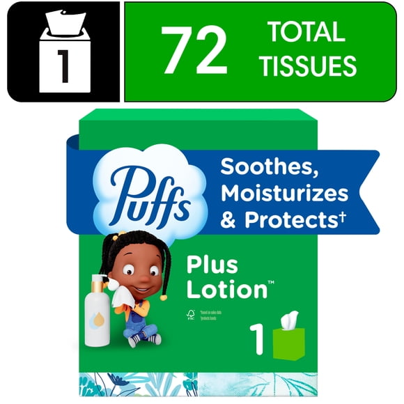 Puffs Plus Lotion Facial Tissue, 1 Mega Cube Box, 72 Tissues Per Box
