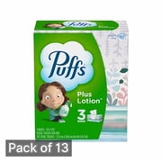 Puffs Plus Lotion Facial Tissue, 3-Family Boxes, 124-Tissues Per Box Pack of 13