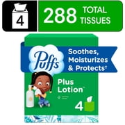 Puffs Facial Tissue Plus Lotion, 4 Mega Cube Boxes, 72 Tissues Per Box