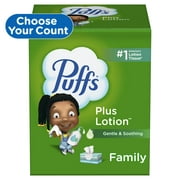 Puffs Plus Lotion Facial Tissue, 6 Family Size Boxes, 124 Tissues per Box, Green