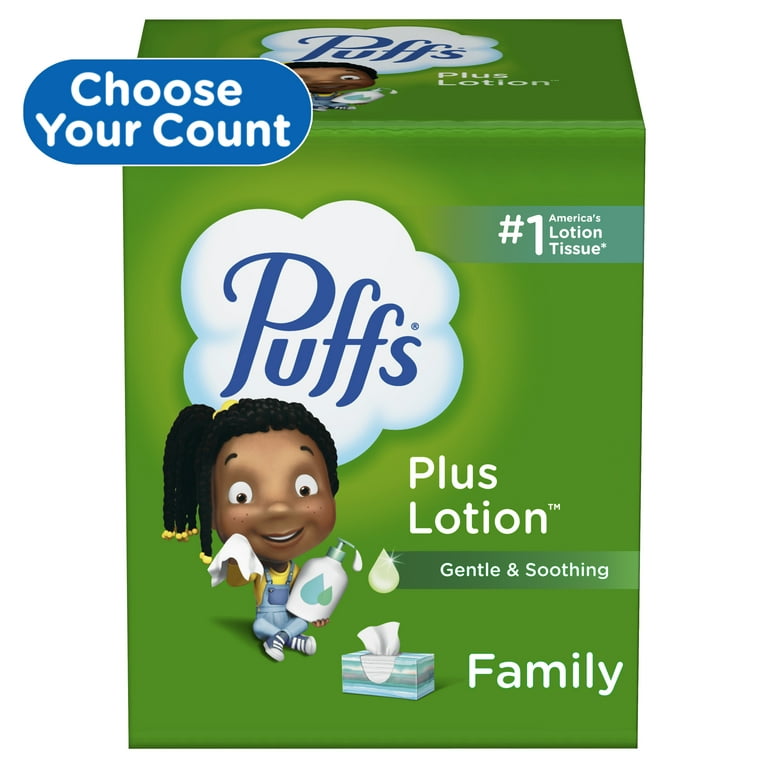 Puffs Plus Lotion Facial Tissue 6 Family Size Boxes 124 Tissues per Box Green