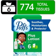 Puffs Plus Lotion Facial Tissue, 6 Family Boxes, 124 Tissues Per Box