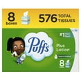 thumbnail image 1 of Puffs Plus Lotion Facial Tissue, 8 Mega Cubes, 72 Tissues Per Box, 1 of 12