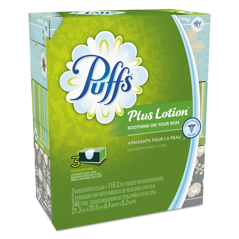 Plus Lotion Facial Tissue, 2-Ply, White, 124/Box, 3 Box/Pack Plus Lotion Facial Tissue, 2-Ply, White, 124/Box, 3 Box/Pack