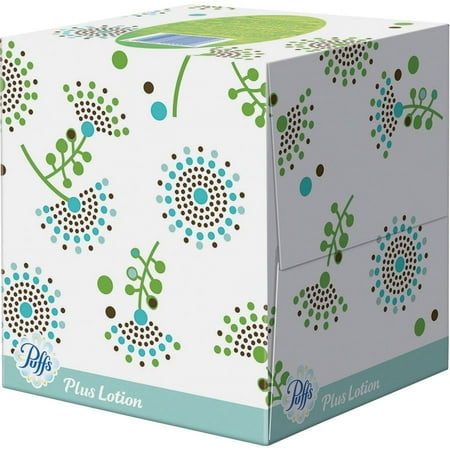 Puffs Plus Lotion Facial Tissues - 2 Ply - White - Soft, Strong - For Face, Skin, Multipurpose - 56 Per Box - 4 / Pack | Bundle of 2 Packs