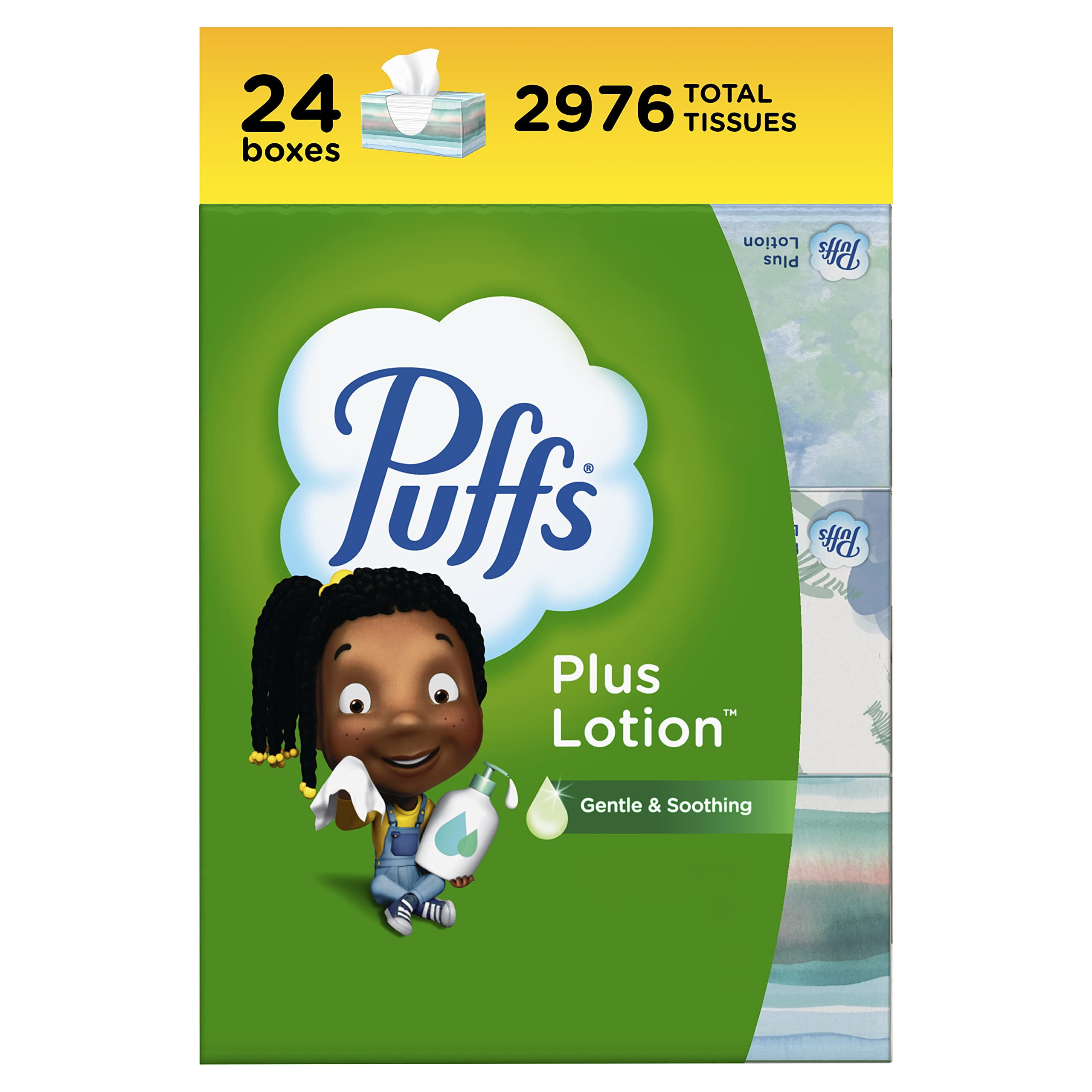 Puffs Plus Lotion Facial Tissues, 24 Family Boxes, 124 Tissues Per Box