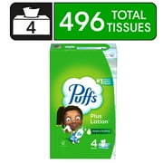 Puffs Plus Lotion Facial Tissues, 4 Family Boxes, 124 tissues per box