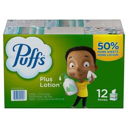 Puffs Plus Lotion Facial Tissues (72 tissues/cube, 12 mega cubes)