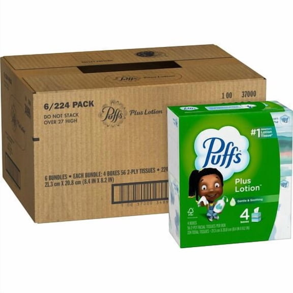 Puffs Plus Lotion Facial Tissues, WhiteBox (34899CT) | 5 Cartons (30 Packs)