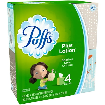Puffs Plus Lotion White Facial Tissues 4-48 Count Boxes