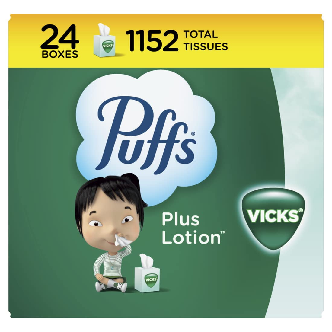 Puffs Plus Lotion with Vicks Facial Tissues, 24 Cubes, 48 Tissues per