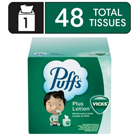 Puffs Plus Lotion with the Scent of Vick's Facial Tissues, 1 Cube, 48 Tissues Per Box