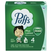 Puffs Plus Lotion with the Scent of Vicks Facial Tissue, White, 4 Cubes, 48 Facial Tissues per Box