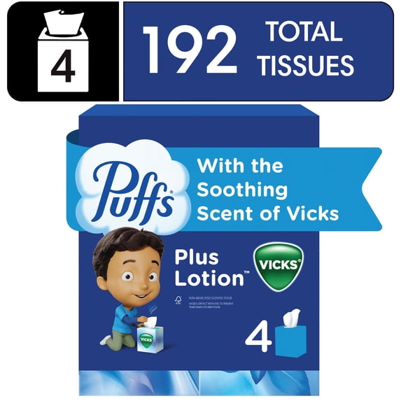 Puffs Facial Tissues Plus Lotion with the Scent of Vicks, 4 Count