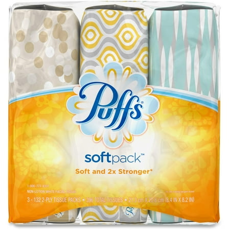 Puffs White Facial Tissue, 2-Ply, 8.2 x 8.4, 132/Softpack, 3/Pack, 3 Packs/Carton - PGC90428CT