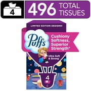 Puffs Ultra Soft Facial Tissues, Back-to-School Exclusive, 4 Rectangle Boxes, 124 Facial Tissues Per Box