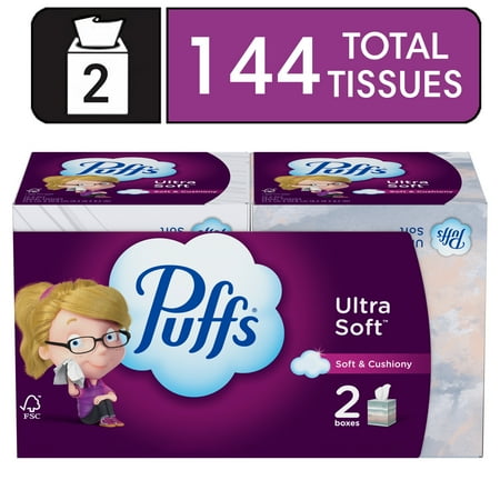 Puffs Ultra Soft Facial Tissues, 2 Mega Cube Box, 72 Facial Tissues Per Box