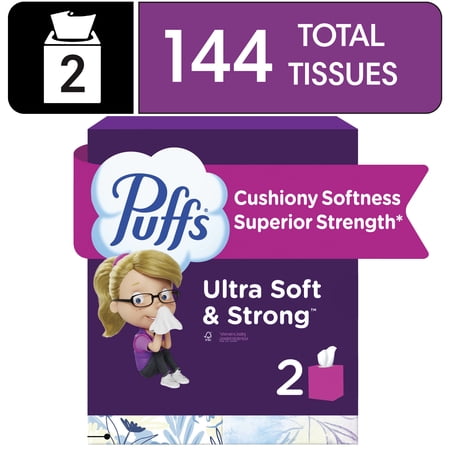 Puffs Ultra Soft Facial Tissues, 2 Mega Cube Box, 72 Facial Tissues Per Box