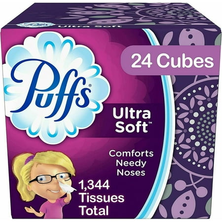Puffs Ultra Soft Facial Tissues, 24 Cubes, 56 Tissues per Cube (1344 Total)