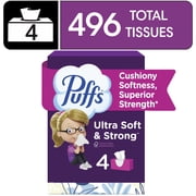 Puffs Ultra Soft Facial Tissues, 4 Family Size Boxes, 124 Facial Tissues per Box