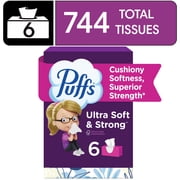 Puffs Ultra Soft Facial Tissues, 6 Family Size Boxes, 124 Tissues per Box