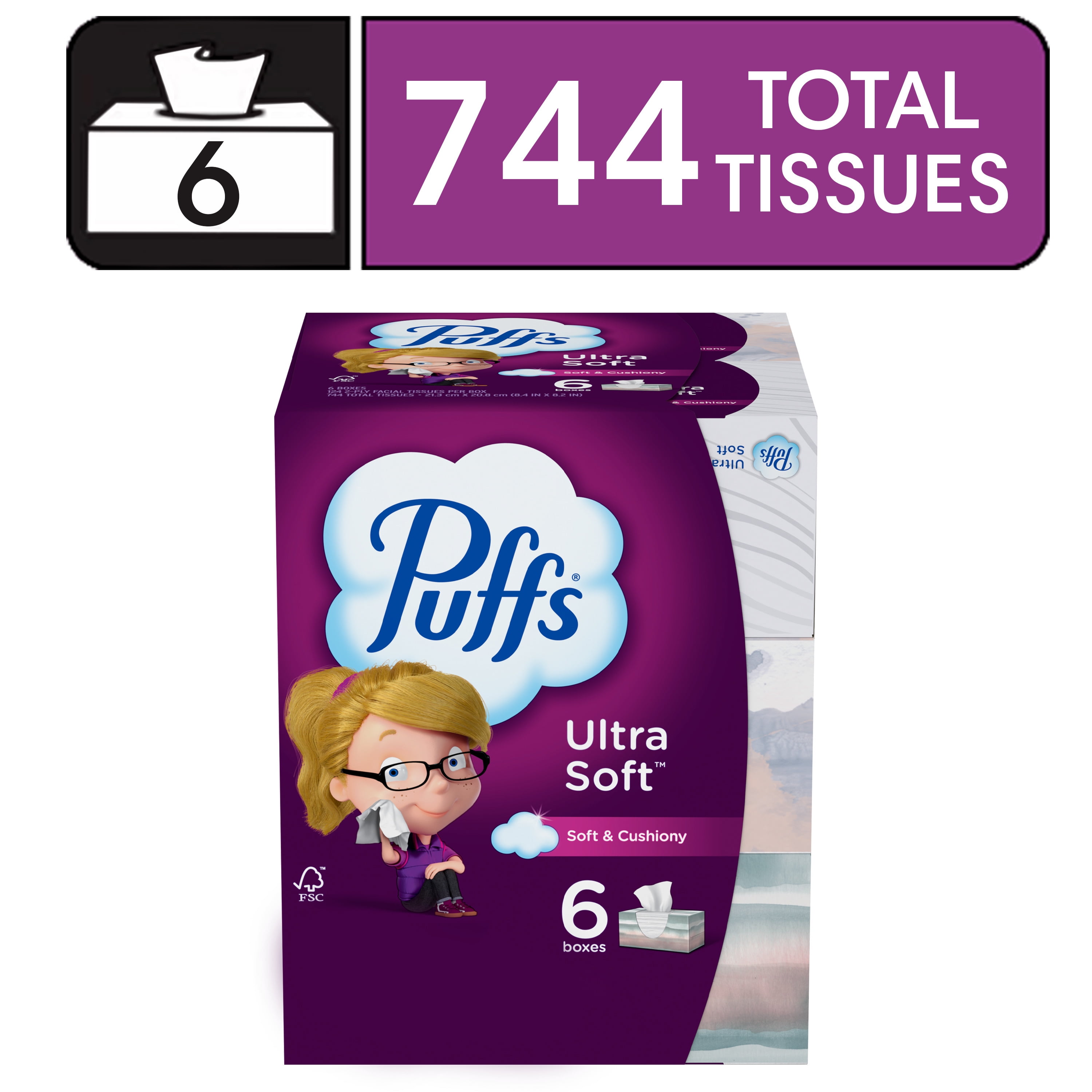 Puffs Ultra Soft Facial Tissues - Large, Multipack, 6 Family Size Boxes ...