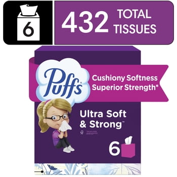 Puffs Ultra Soft Facial Tissues, 6 Cube Boxes, 72 Facial Tissues Per Box