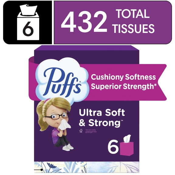 Puffs Ultra Soft Facial Tissues, 6 Cube Boxes, 72 Facial Tissues Per Box