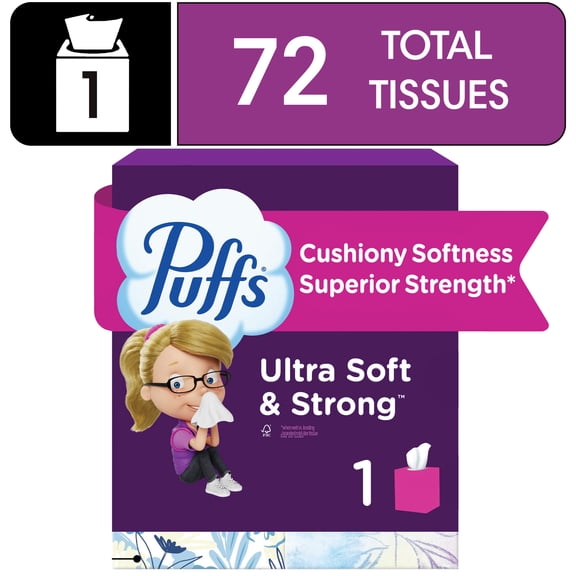 Puffs Ultra Soft Non-Lotion Facial Tissue, 1 Mega Cube Box, 72 Facial Tissues per Box