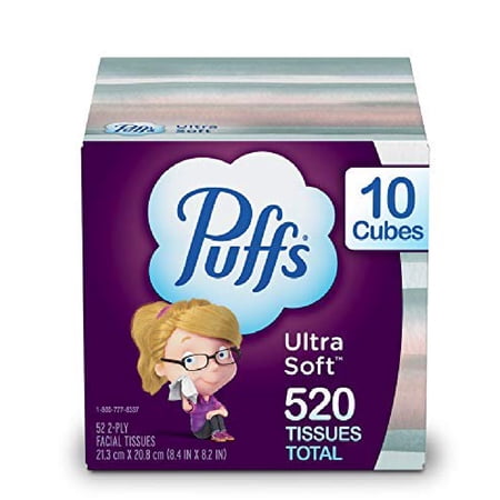 Puffs Ultra Soft Non-Lotion Facial Tissues, 10 Cubes, 52 Tissues Per Box (520 Tissues Total)