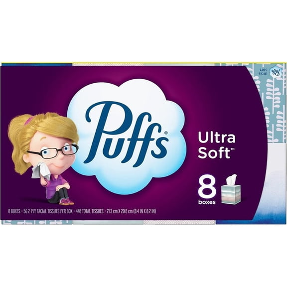 Puffs Ultra Soft Non-Lotion Facial Tissues, 56 Tissues Per Box ( 12 pack)