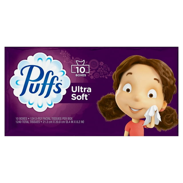 Puffs Ultra Soft and Strong Family Size Facial Tissues, 10 ct