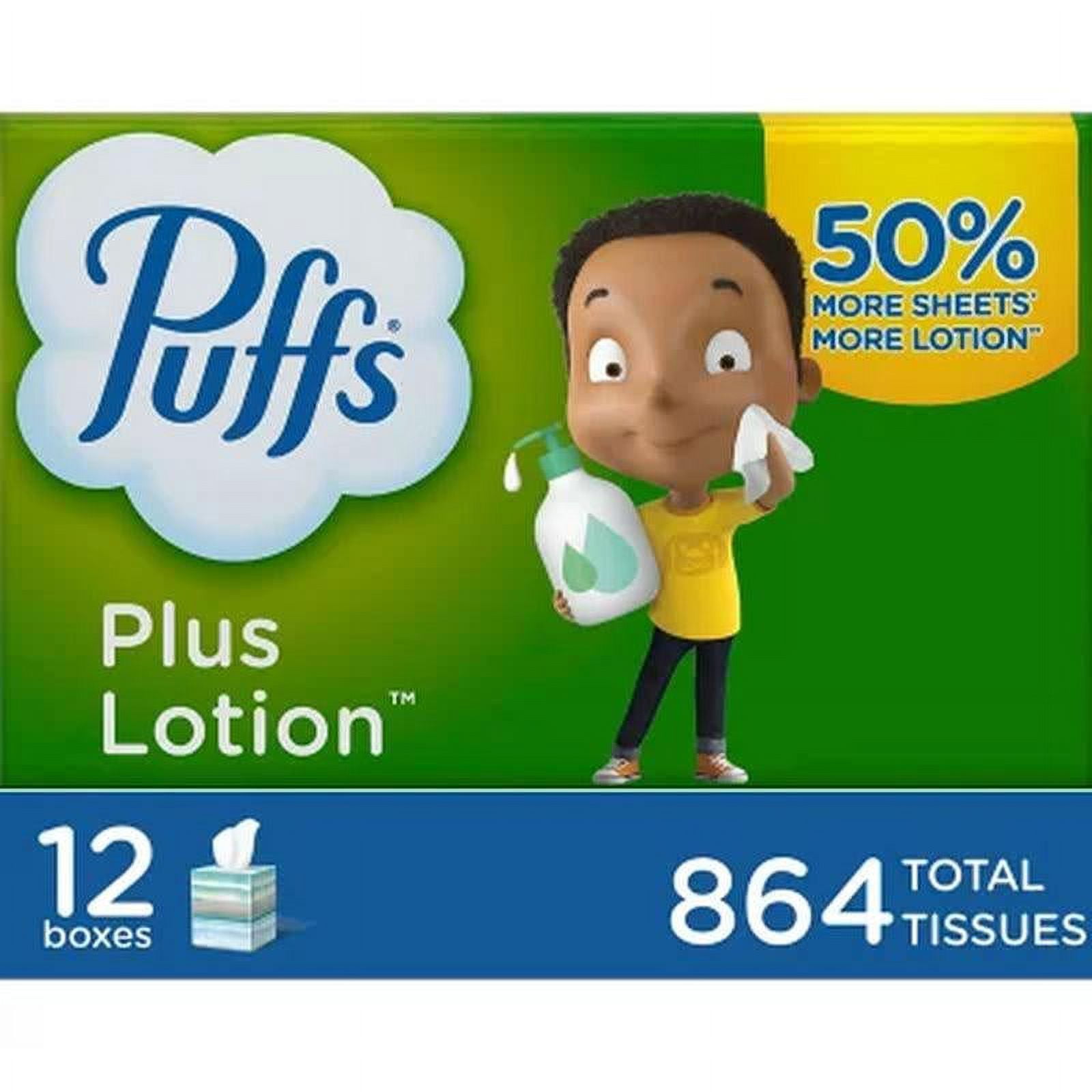 Puffs Plus Lotion Facial Tissues, 8 Family Boxes, 120 Tissues per Box