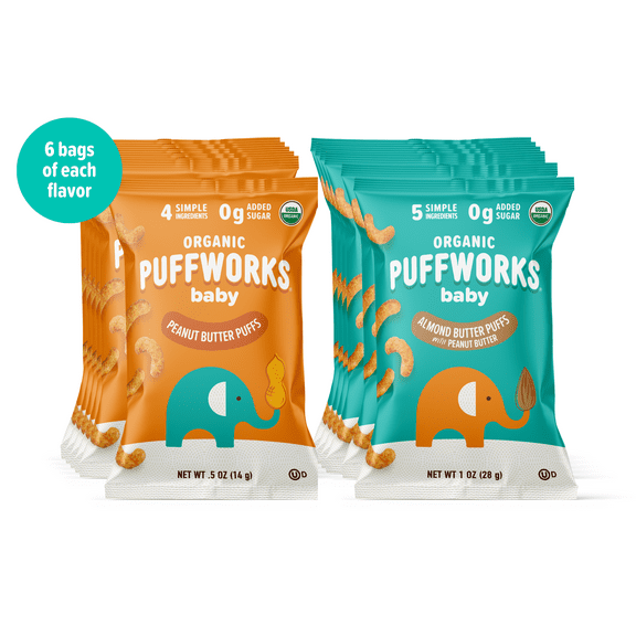 Puffworks baby Variety Pack (6 - peanut, 6 - almond) .5 oz, pack of 12