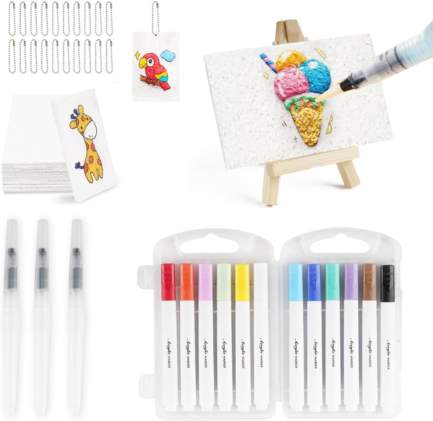 Puffy Art Kit,Magic Puffy Paint Kit,36 Pcs 3D Magic Foam Texture Rectangular Painting Kit with 12 Sheets Foam Paper,12 Colors Brush Markers,3 Water Brushes,for Adults DIY Craft,Gift Idea