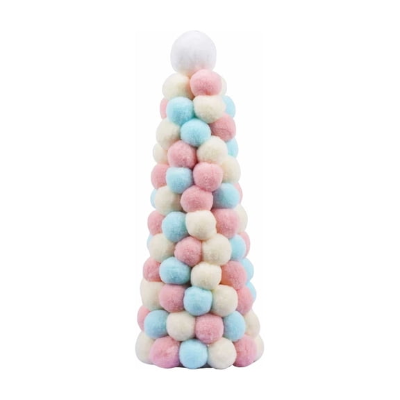 Puffy Ball Christmas Tree Decoration Poms Tower Tabletop Centerpiece for Holiday Party Winter Home Decor