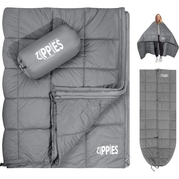 Puffy Camping Blanket Queen Size with Zipper Waterproof Ripstop Nylon Gray
