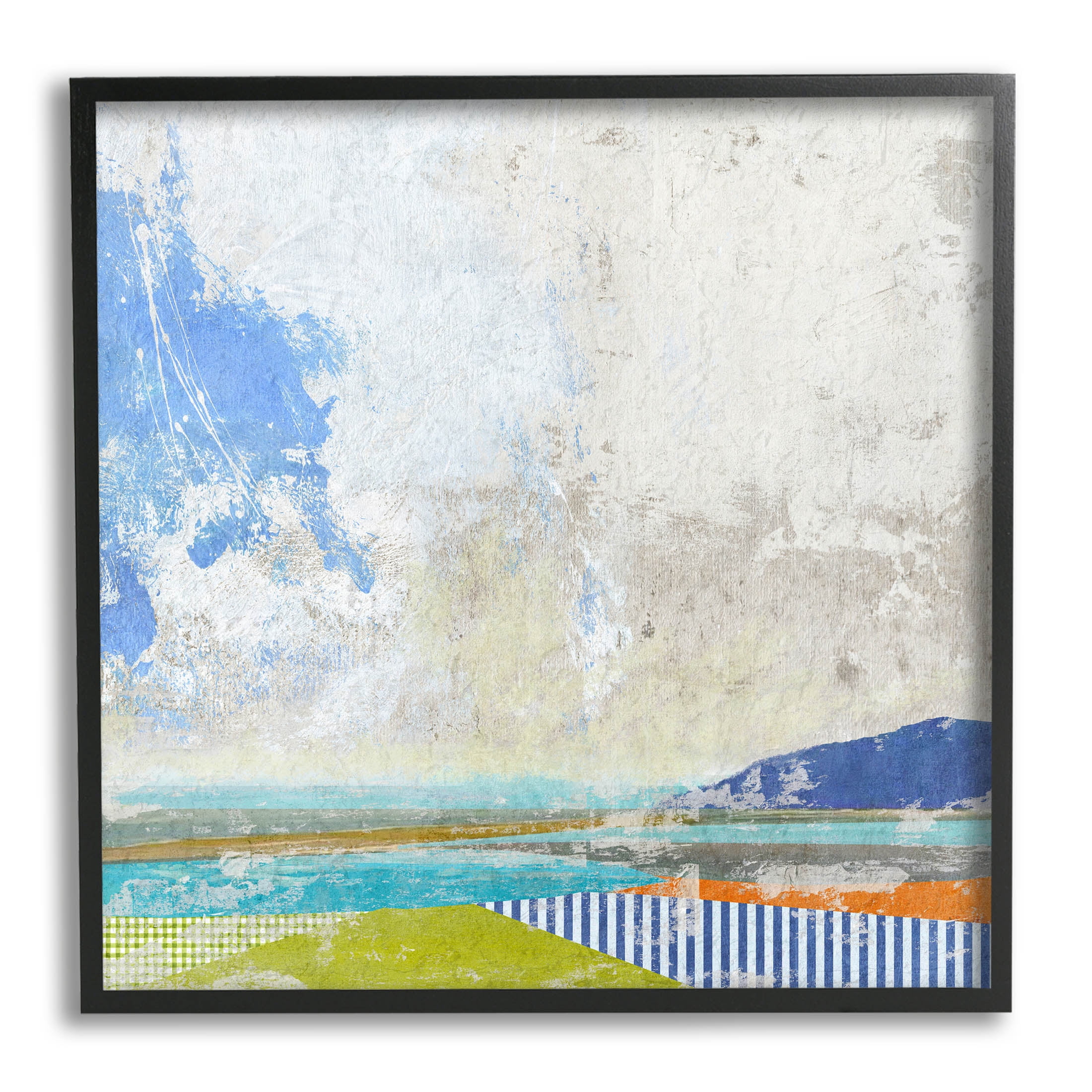Puffy Clouds Beach Pattern Layers Abstract Graphic Art Black Framed Art Print Wall Art