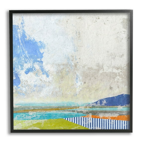 Puffy Clouds Beach Pattern Layers Abstract Graphic Art Black Framed Art Print Wall Art