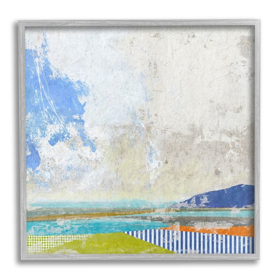 Puffy Clouds Beach Pattern Layers Abstract Graphic Art Gray Framed Art Print Wall Art